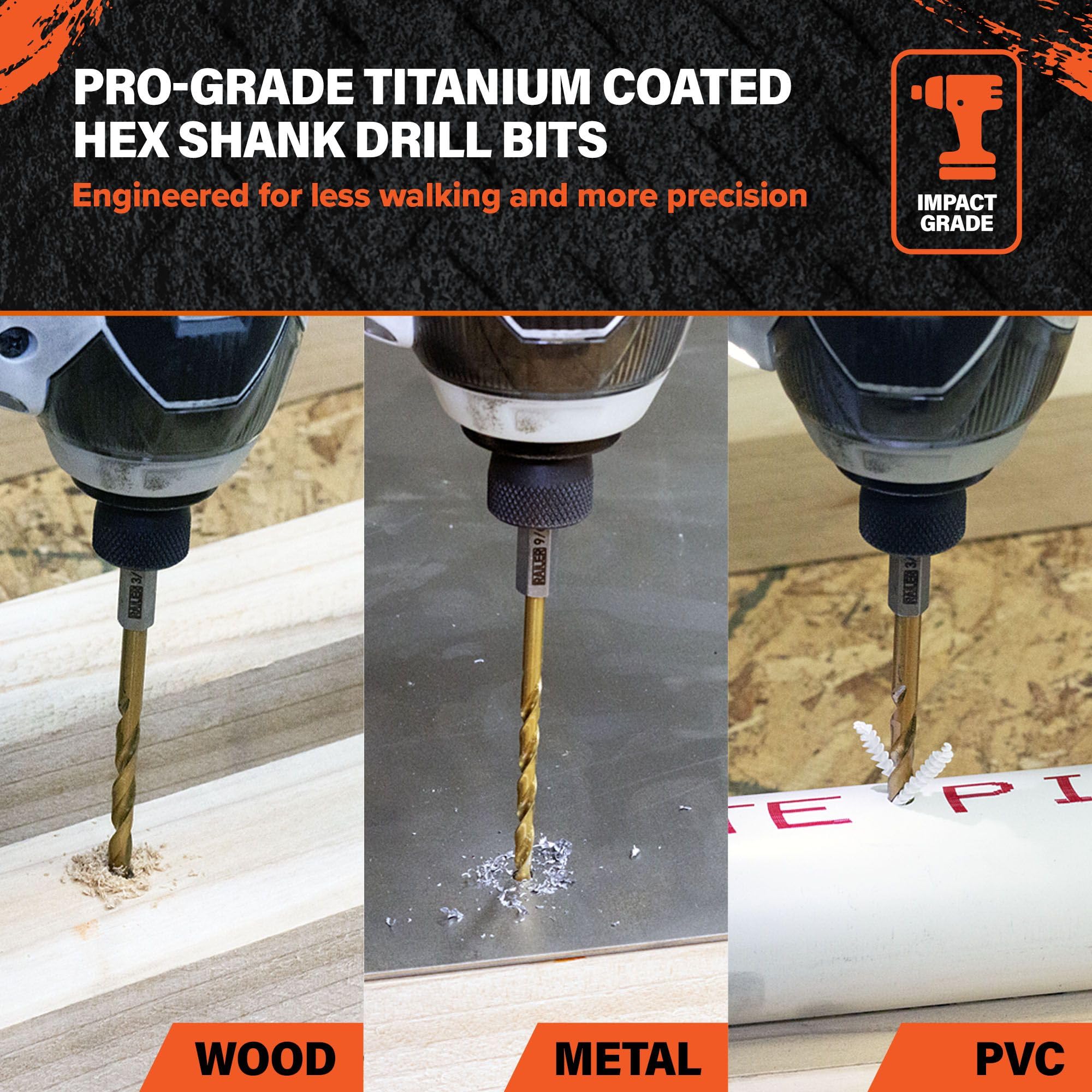 Allen Wrench Drill Bit Set - Railer High Speed Titanium 10pc Hex Shank Drill Bit Set for Impact Driver w/Bit Holder. Multi-Purpose Drill Bits for Metal, Wood, PVC. brocas para Madera - Image 5