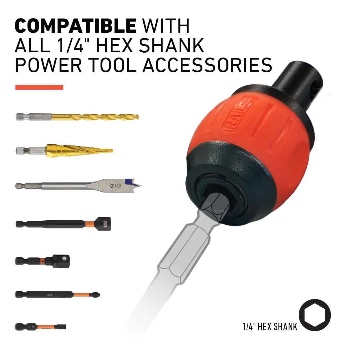 Bit Holder Key Chain Screwdrivers - Railer Heavy Duty 1/4" Hex Soft Ball Grip Bit Holders & Secure Keychain Carabiner. HVAC Tools w/Quick Release For Nut Drivers, Impact Driver & Drill Bits - Image 3