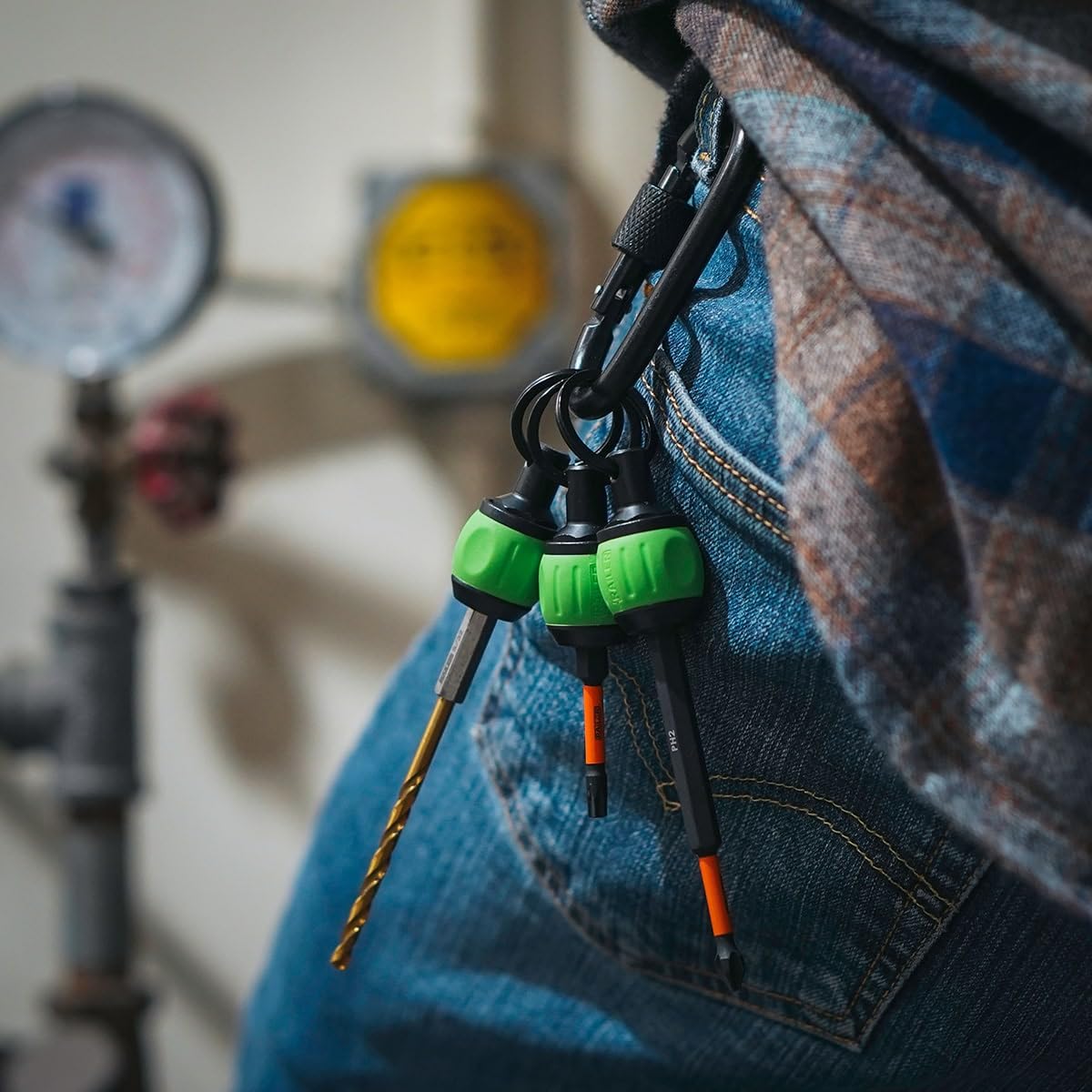 Bit Holder Key Chain Screwdrivers - Railer Heavy Duty 1/4" Hex Soft Ball Grip Bit Holders & Secure Keychain Carabiner. HVAC Tools w/Quick Release For Nut Drivers, Impact Driver & Drill Bits - Image 7