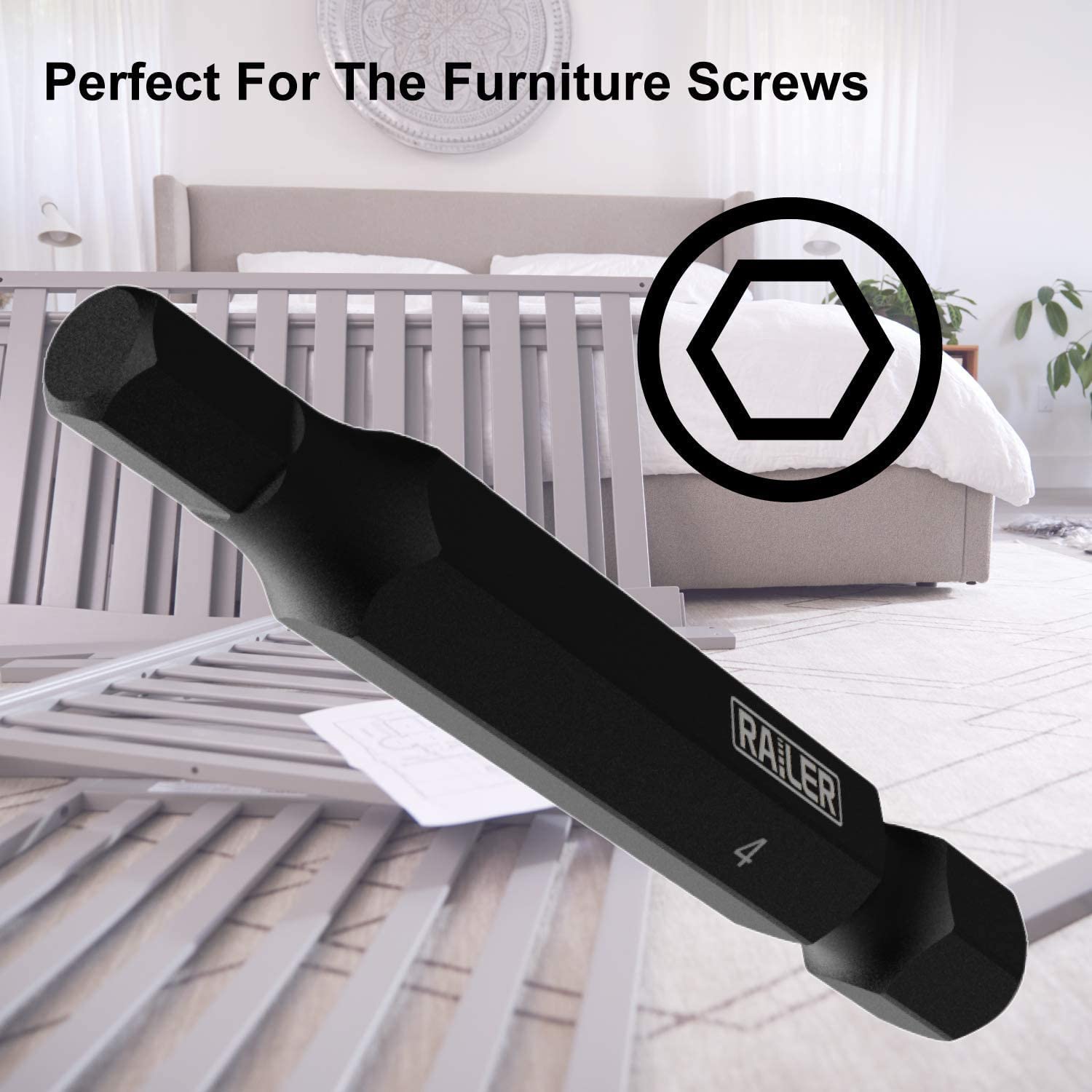 Metric Hex Bit Set, Railer 10-Piece Hex Head Allen Wrench Screwdriver Bit Set. S2 Steel Impact Driver 2" Hex MM Bits for Furniture Screws - Image 7