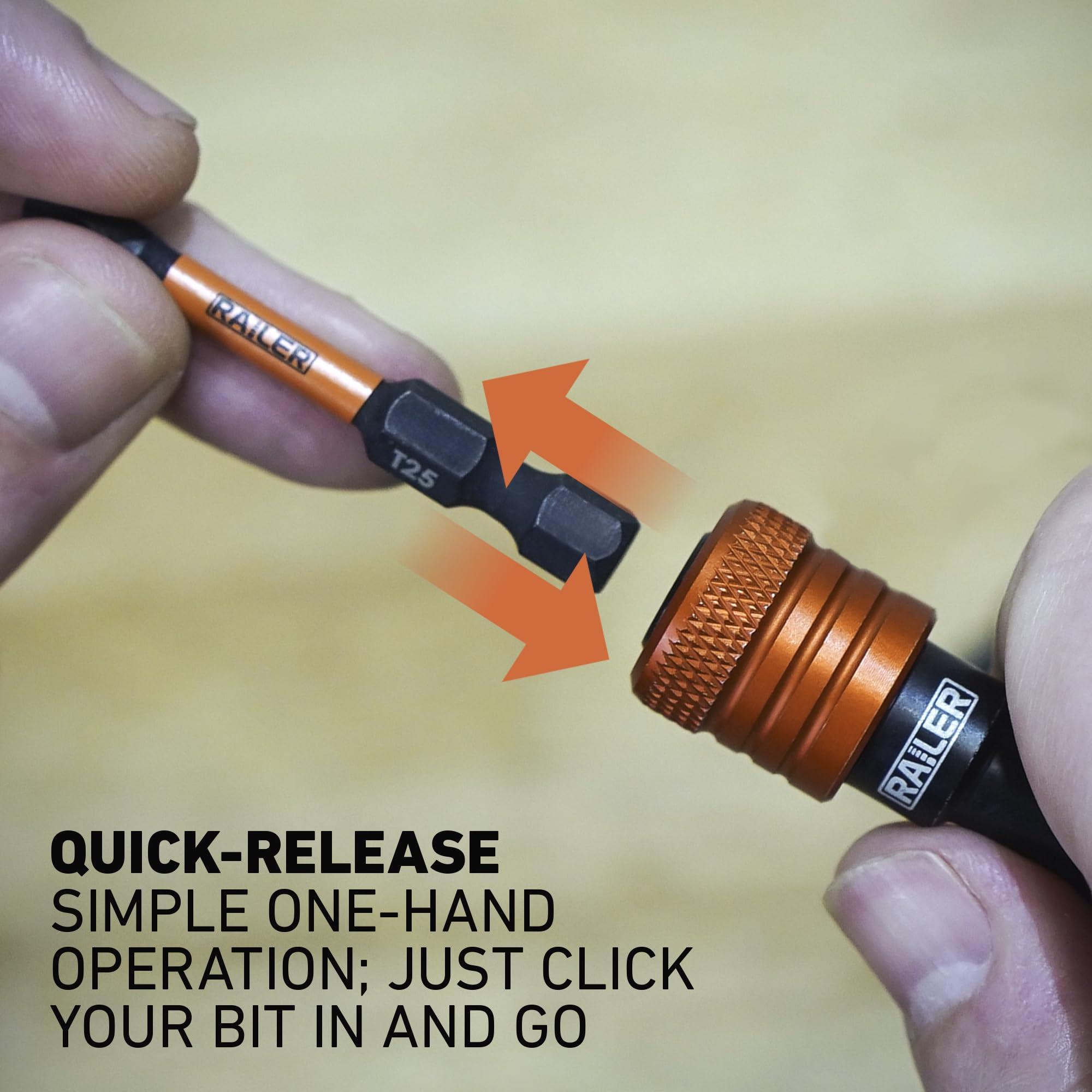 Railer Bit Holder Keychain 5pc - 1/4 inch Hex Shank Aluminum Alloy Bit Holders - Quick Release Bit Holder for Nut Driver, Screwdriver & Drill Bits w/Carabiner - Tool Gifts for Men - Image 4