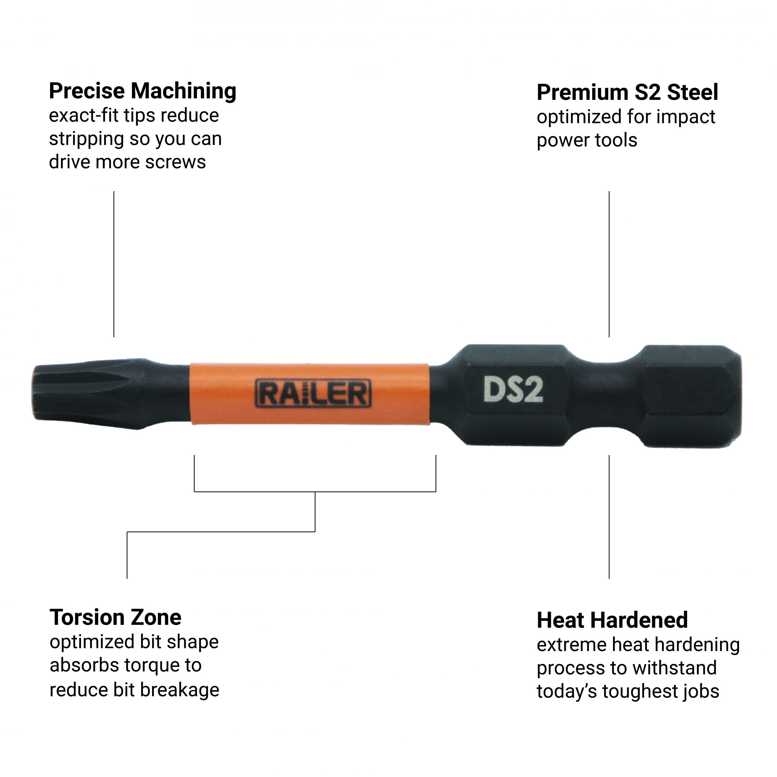 Railer Double Square #2 Impact Driver Bits - 8 Point Star Bits for Trailer Screws. S2 Steel, 3-1/2 Inch Power Bits (3 Pack) - Image 3