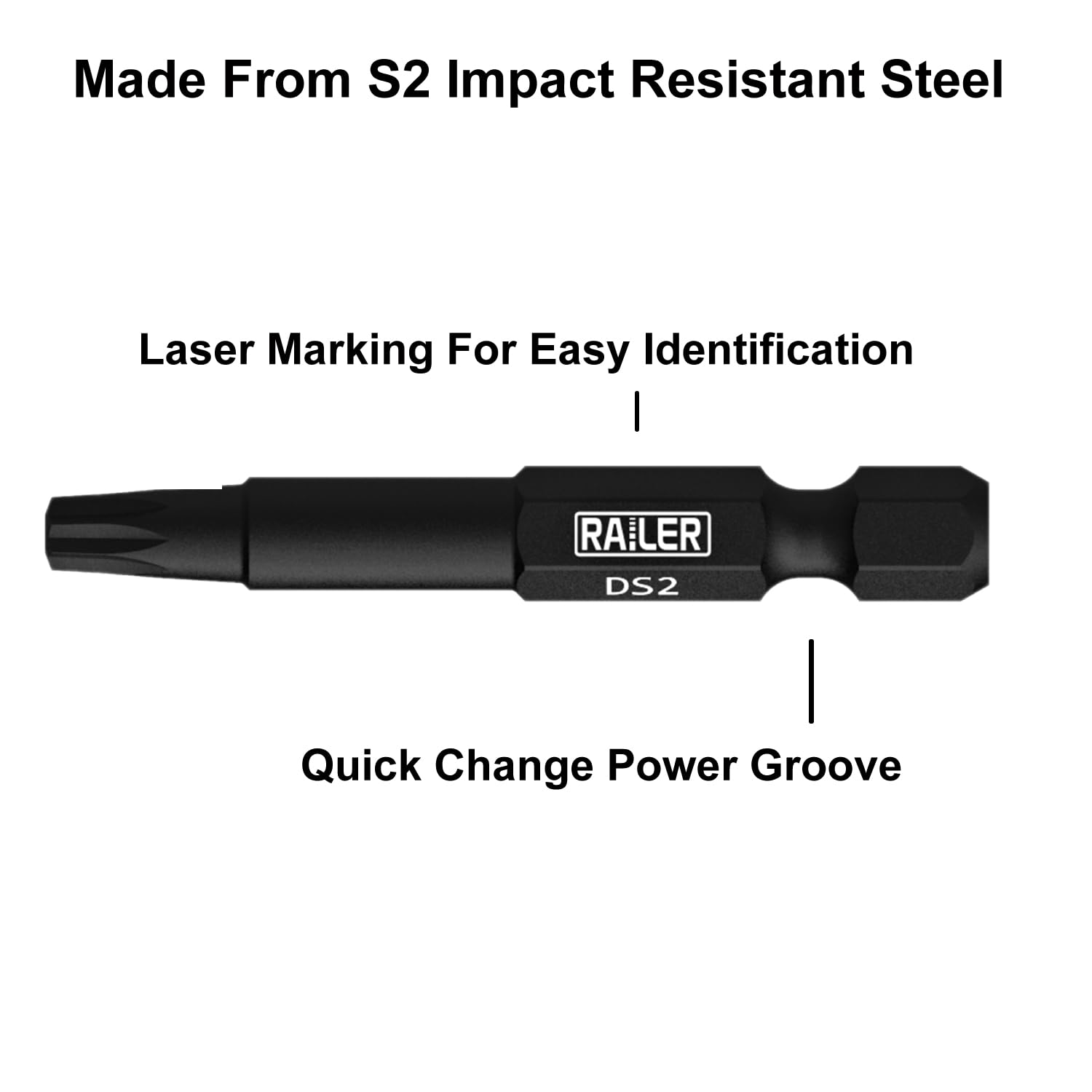 Railer Double Square 8 Point Star Bit Set, 5pc S2 Steel 2 Inch 8 Spline Fastener Drive Bit Set with Storage Bit Holder - Image 3