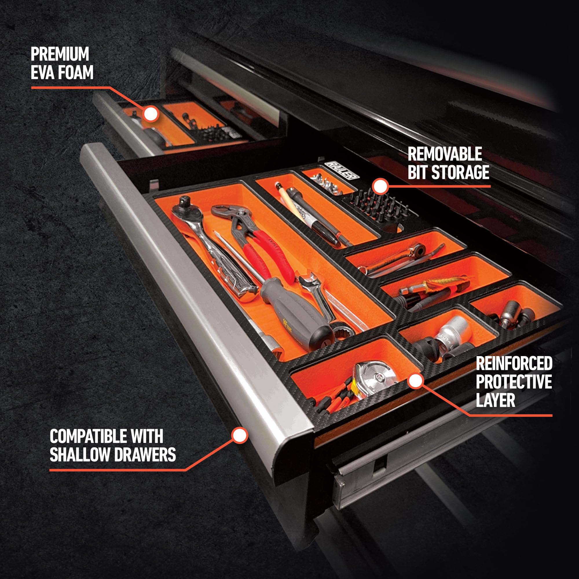 Railer EVA Foam Tool Tray – Premium Toolbox Drawer Organizer & Storage with Built-In Bit & Socket Organizer for Tool Box, Garage & Workshop - Image 4