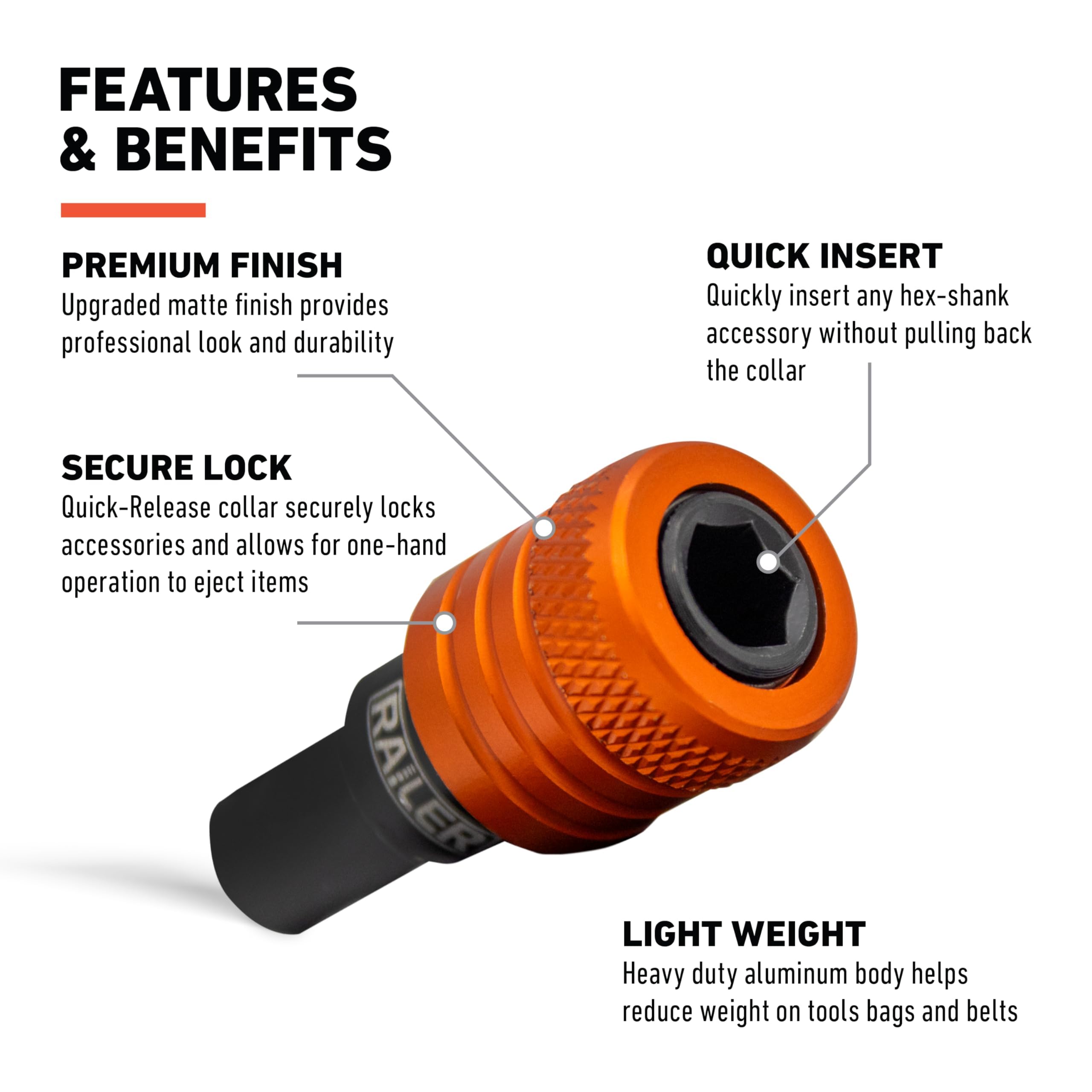 Railer Keychain Bit & Socket Holder - 1/4" Hex Bit Holders w/Impact Socket Adapters - Quick-Change Design For Nut Drivers, Screwdriver & Drill Bits. Easy Convert To 1/4", 3/8" & 1/2" Socket Holder - Image 3
