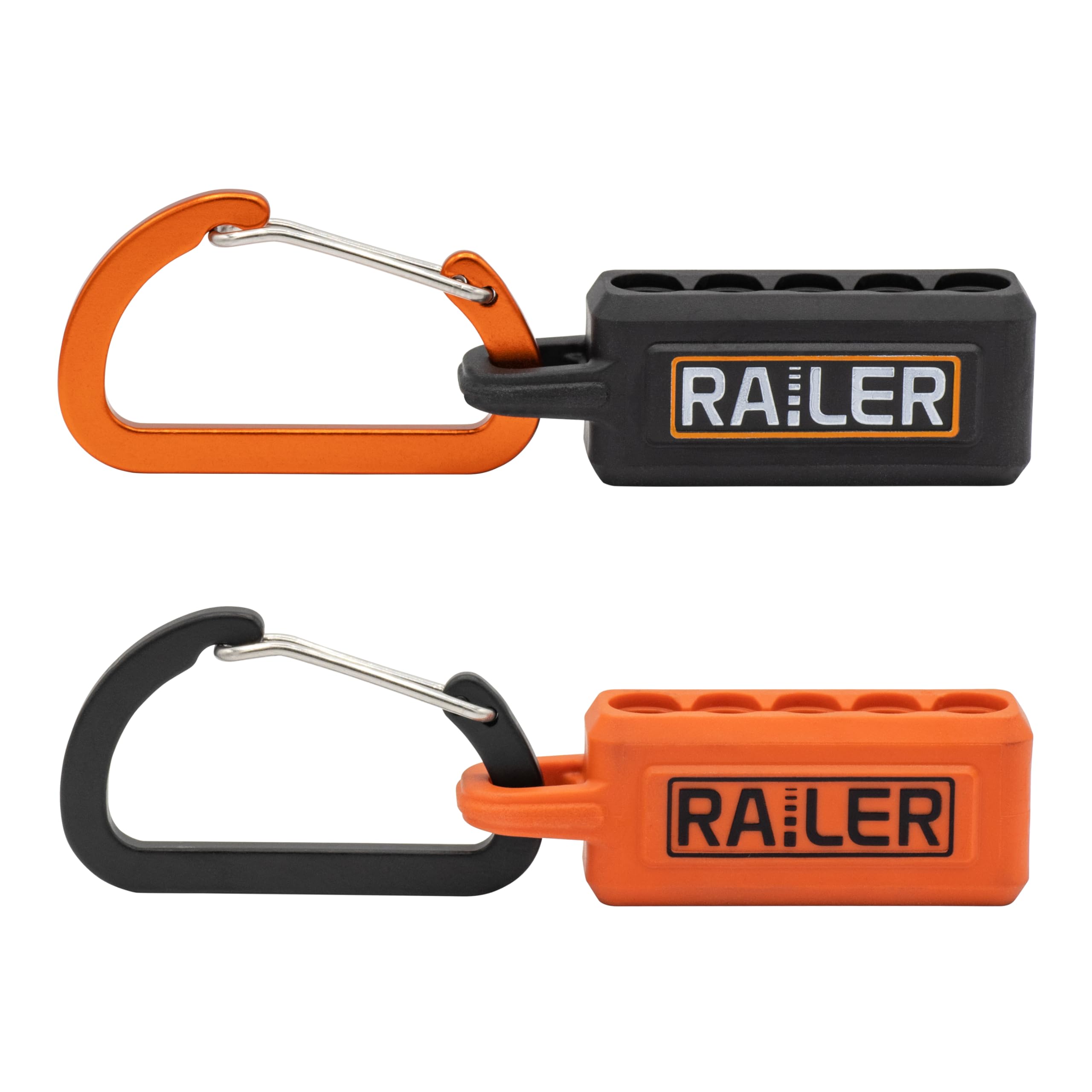 Railer Screwdriver Bit Holder Storage Organizer 5-Hole Black and Orange Bit Holder with Carabiner - 2 Pack - Image 3