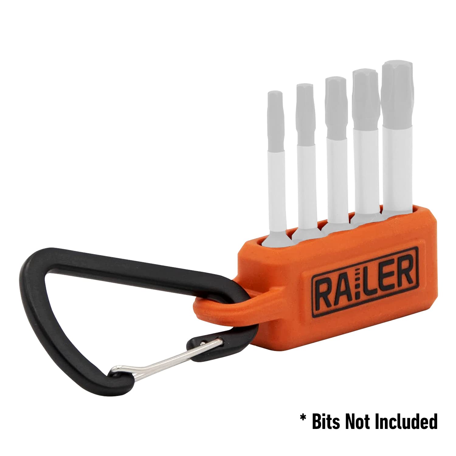 Railer Screwdriver Bit Holder Storage Organizer 5-Hole Black and Orange Bit Holder with Carabiner - 2 Pack - Image 4