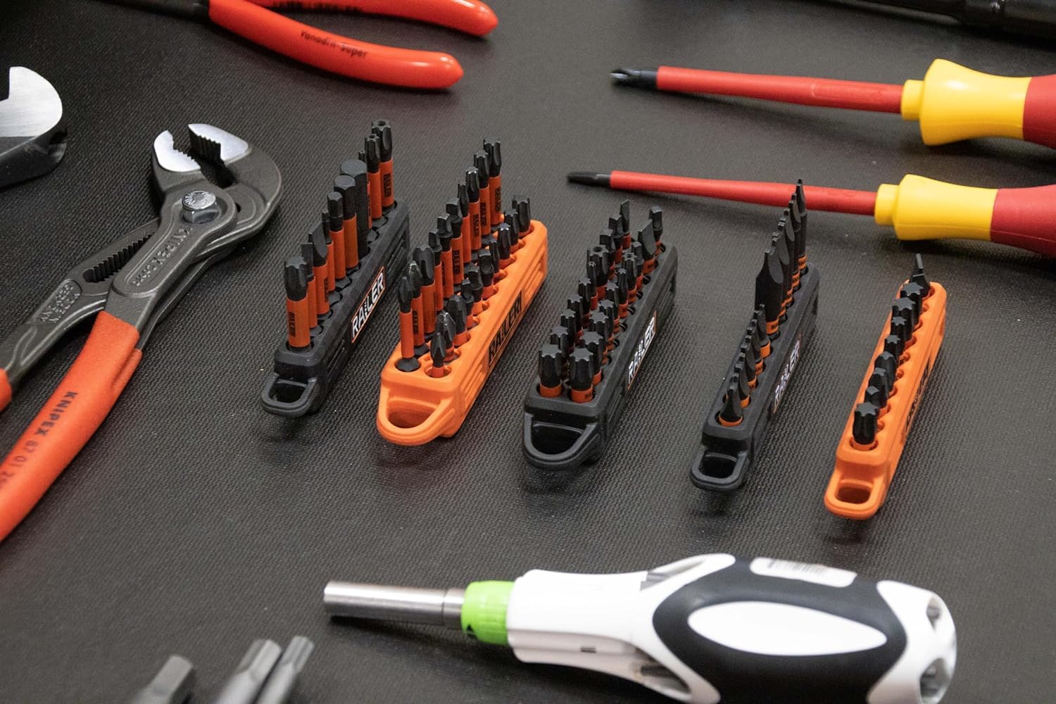 Railer Screwdriver Bit Holder Storage Organizer 5-Hole Black and Orange Bit Holder with Carabiner - 2 Pack - Image 6