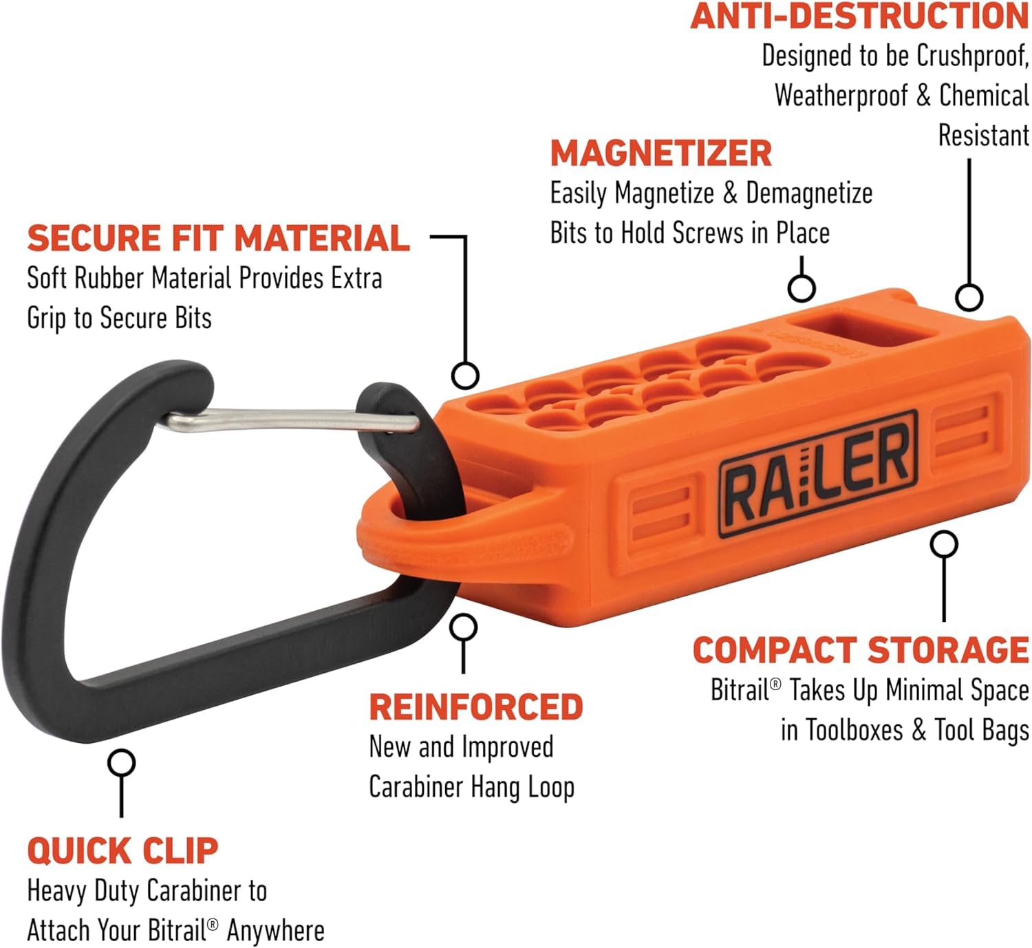 Railer Square Screwdriver Magnetizer Bit Set - Premium S2 Steel 3-1/2 Inch Square Impact Driver 10-Piece Bit Set With A Magnetizer Bit Holder & Carabiner - Image 4