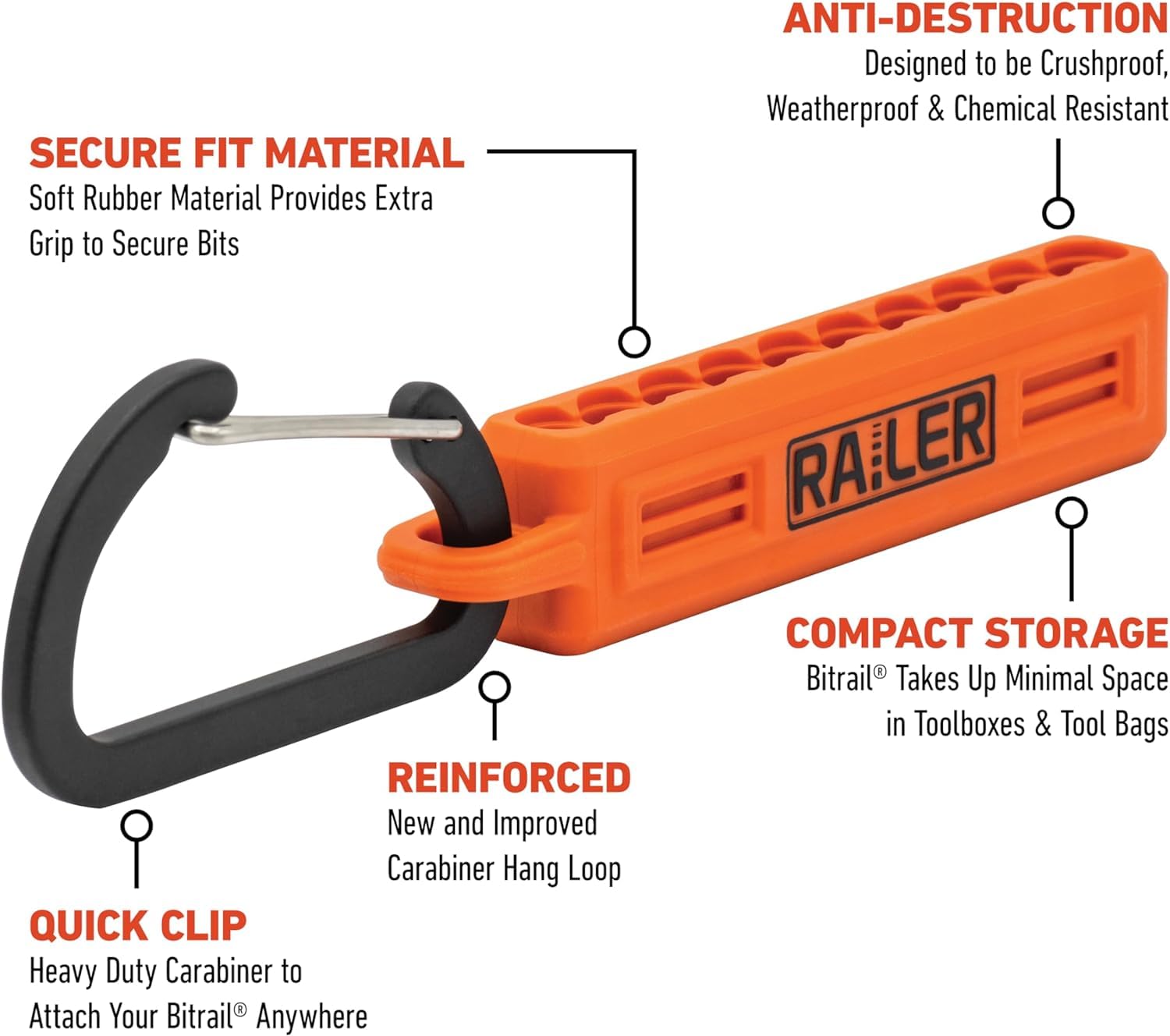 Railer Screwdriver Bit Set - Premium S2 Steel 3-1/2 Inch Impact Driver 10-Piece Bit Set With A Storage Bit Holder & Carabiner - Image 4