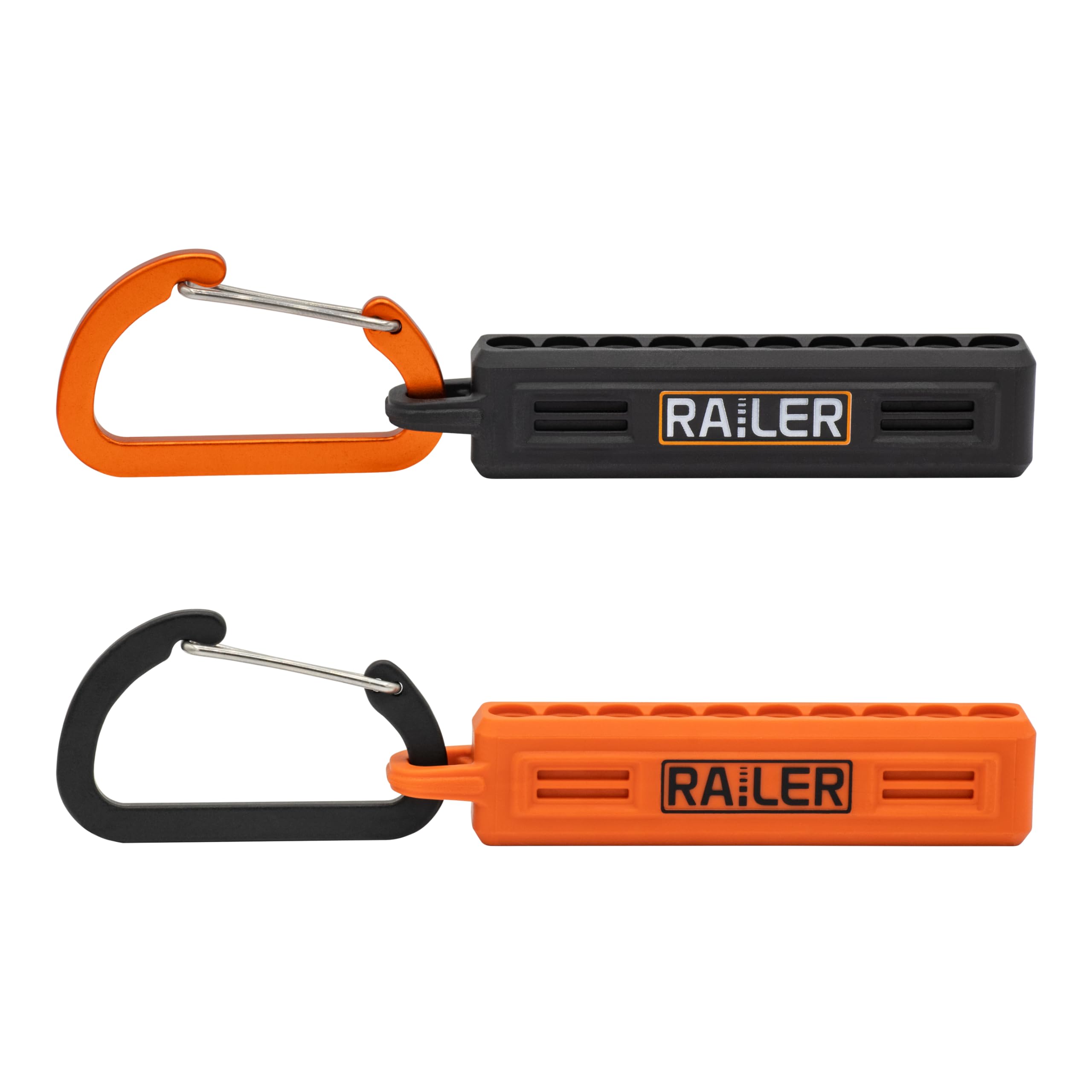 Screwdriver Bit Holder Storage Organizer – Railer 10-Hole Black and Orange Bit Holder with Carabiner - 2 Pack - Image 3