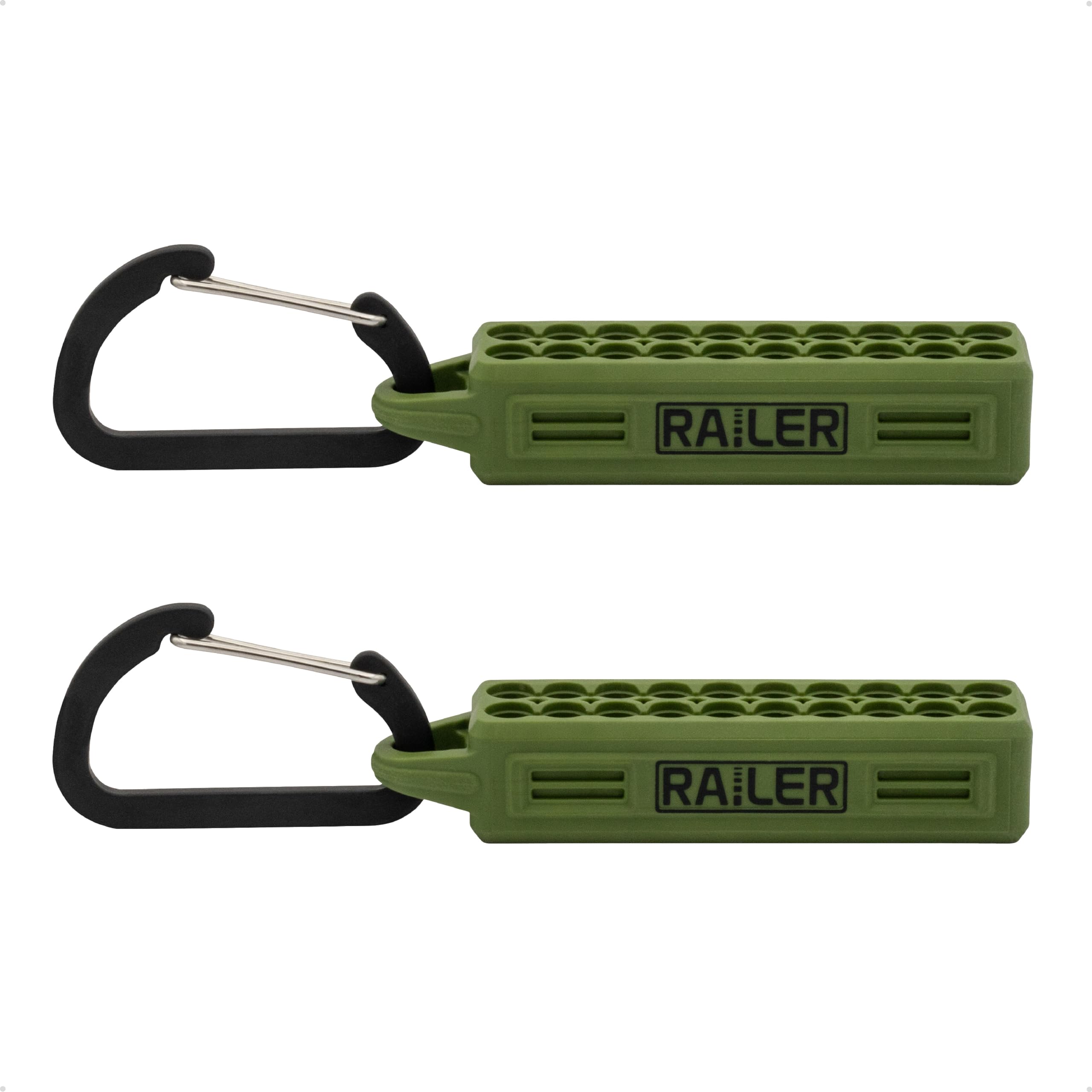Screwdriver Bit Holder Storage Organizer – Railer 20-Hole Camo Green Bit Holder with Carabiner (2 Pack) - Image 3