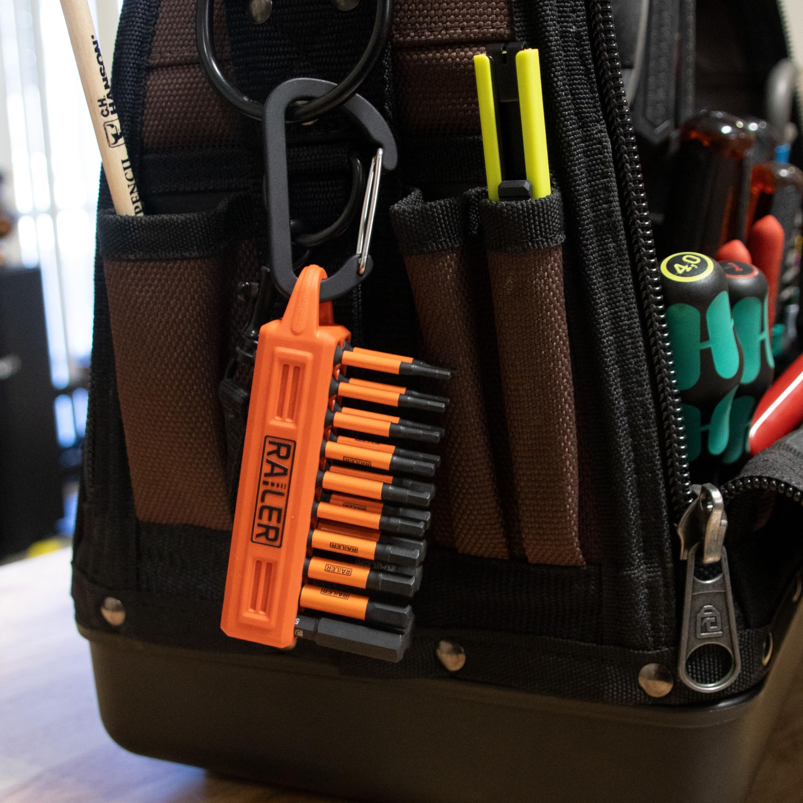 Screwdriver Bit Holder Storage Organizer – Railer 20-Hole Orange Bit Holder with Carabiner - Image 5